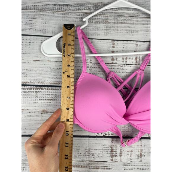 Relleciga Fuchsia Pink Push-up Bikini Top NEW Twist Front Swimsuit Small Strappy - Picture 6 of 6